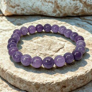 Purple Angelite Stone Beaded Bracelet 8MM Stretchy Handmade Jewelry